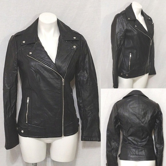 Mark Alan New York Black Quilted Sleeves Faux Leather Belted Moto Jacket Small - Picture 1 of 11